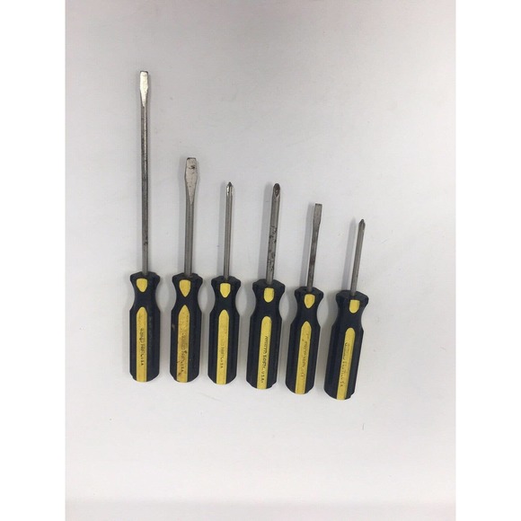 6 Piece Stanley Thrifty Flat Slotted Phillips Head Screwdriver Set Black Yellow - Picture 1 of 5